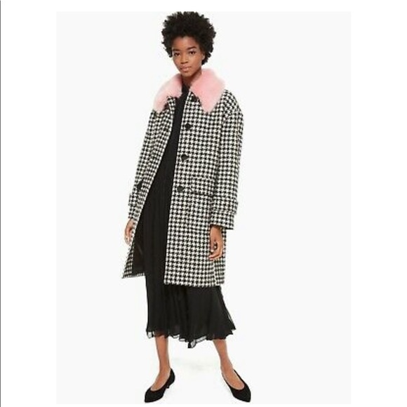 kate spade Jackets & Blazers - KATE SPADE Black White Pink Houndstooth Wool Coat
